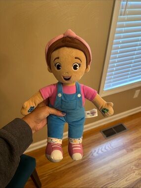 Rachel Plush Doll in Pink Headband, Pink Shirt & Blue Overalls
